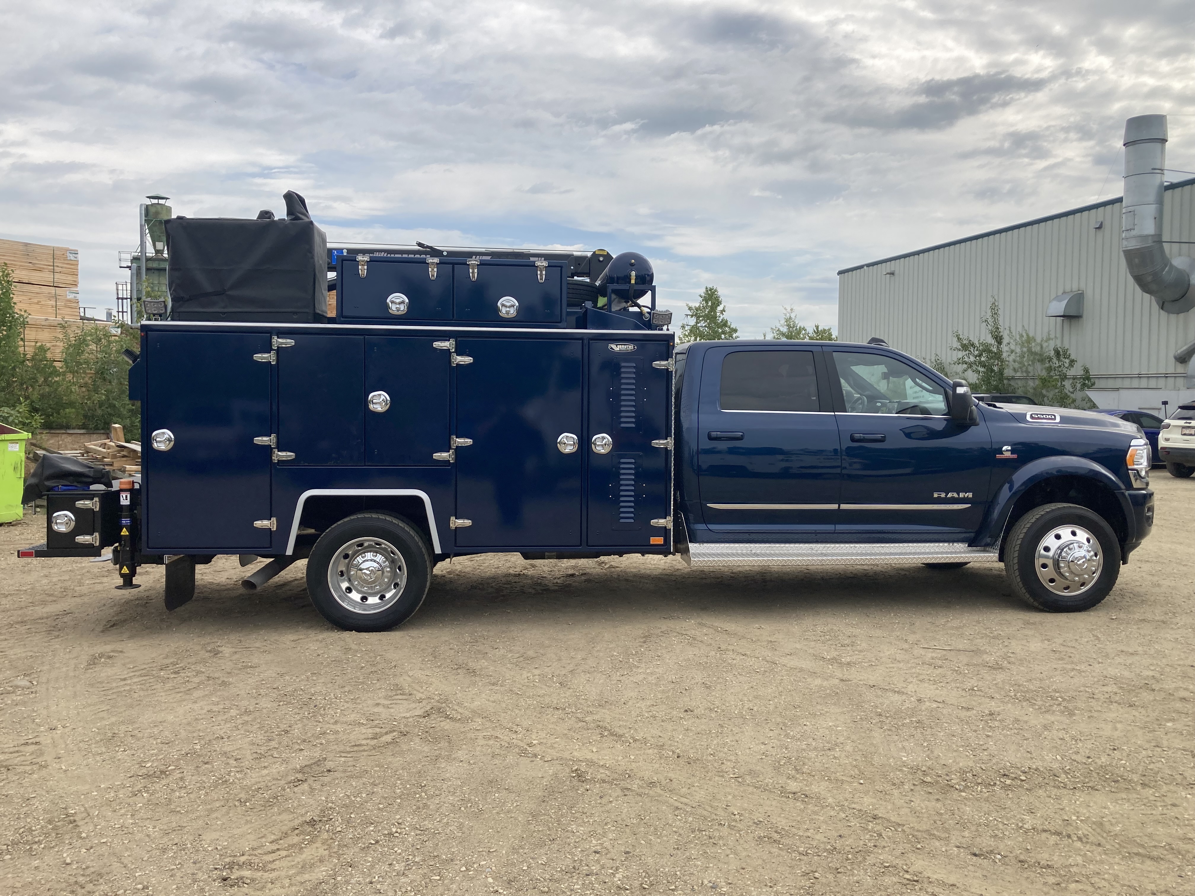 Blue Brutus service body truck side profile with compartments