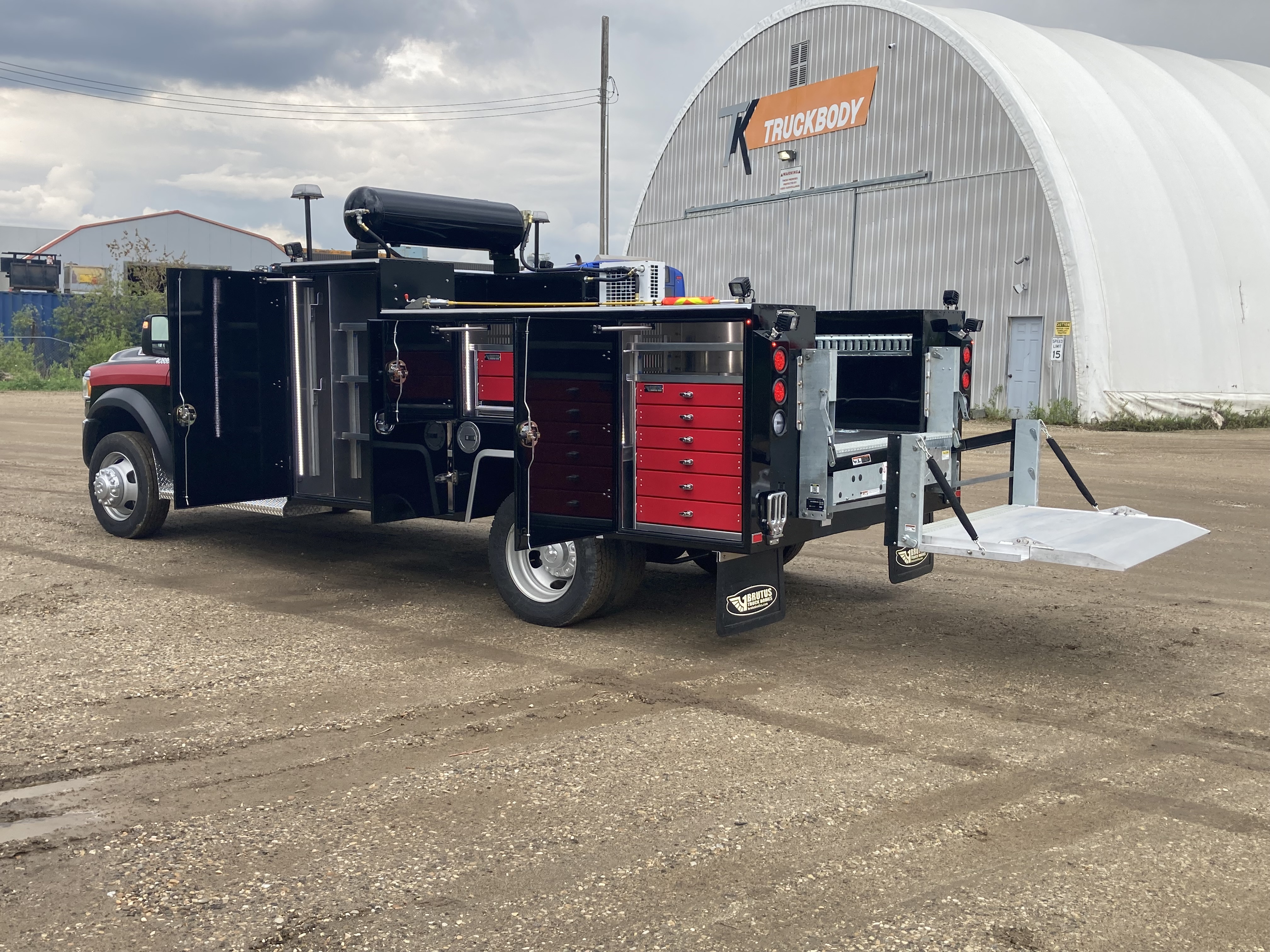 Custom service body compartments and work-truck storage layout