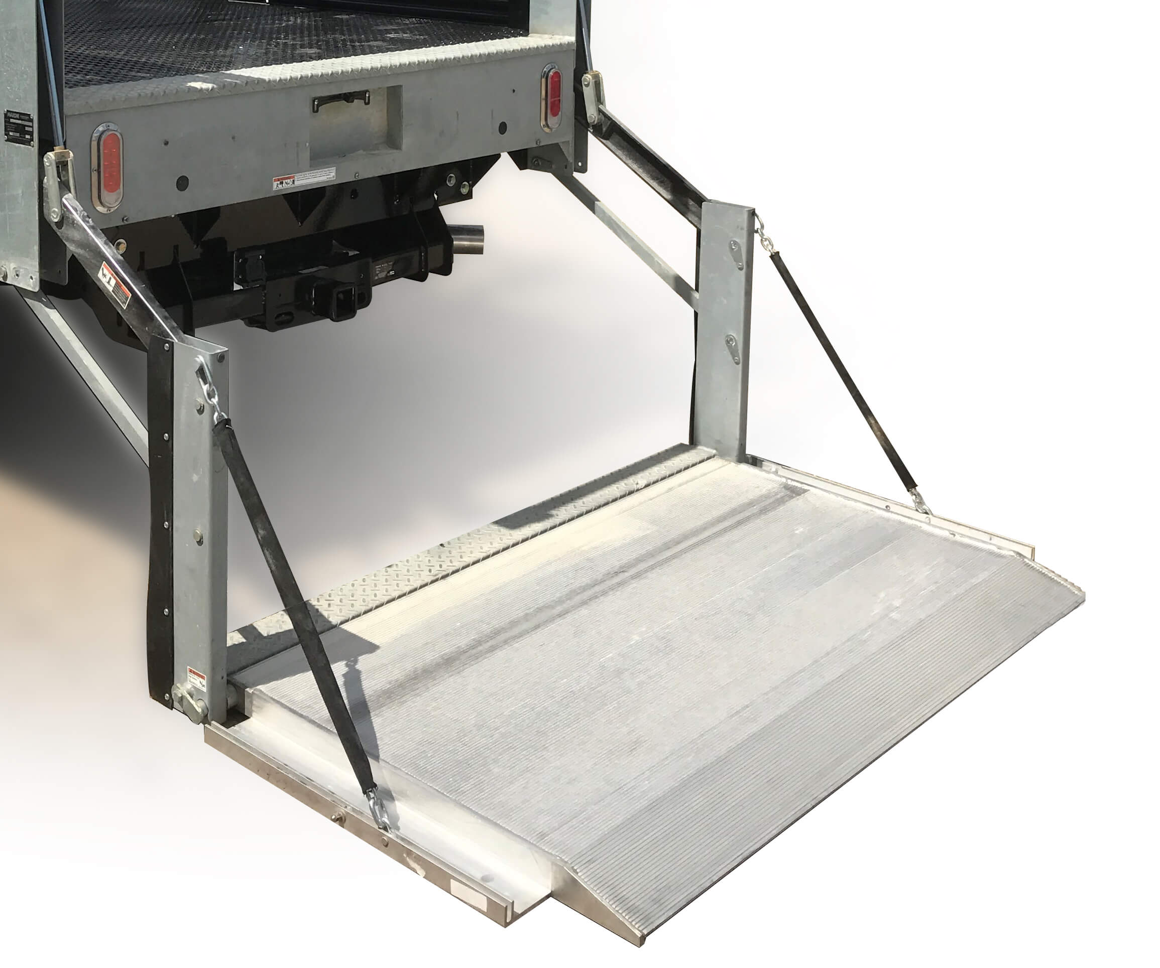 Close-up of liftgate platform and mounting hardware